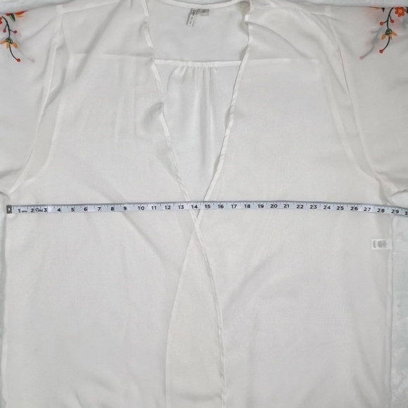 Fringe Kimono Floral Boho Festival Embroidered White Orange Flowers Medium Cato - Picture 13 of 17